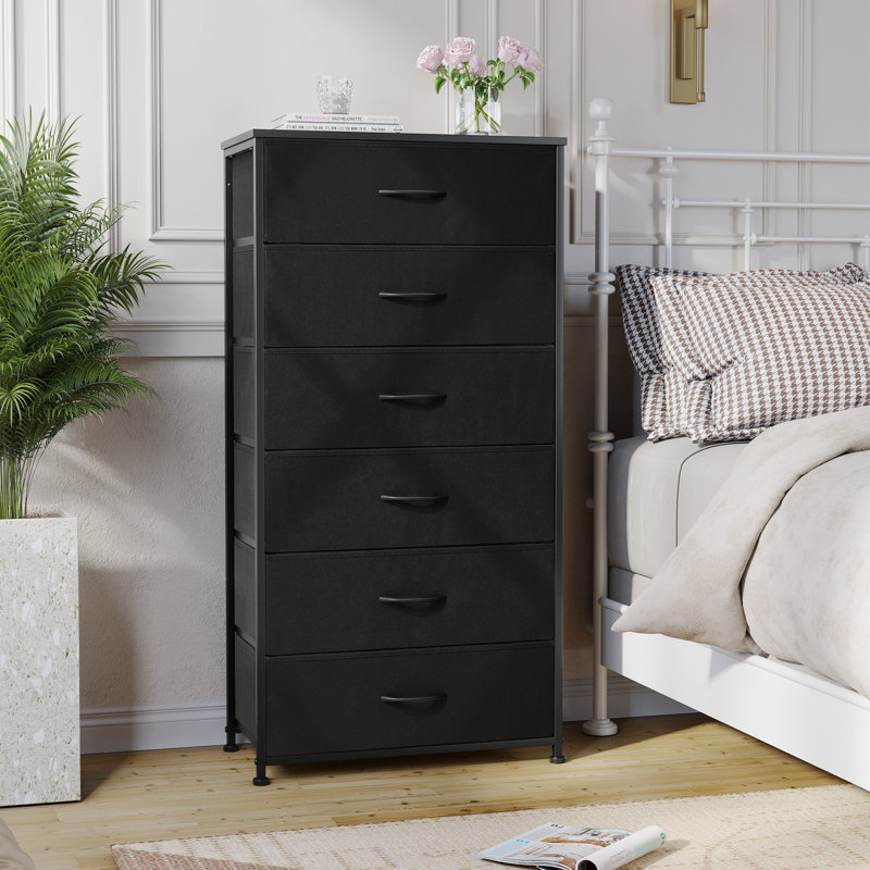Commode 6 tiroirs 23,2 po de large, noir, Noir