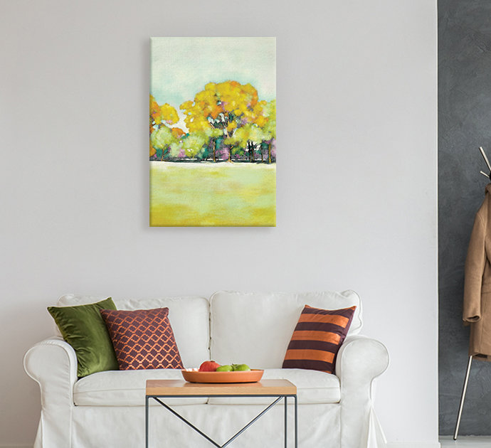 « golden landscape ii », reproduction sur toile tendue, H 18 po x l 18 po x P 1,5 po, Pas de tapis, Toile tendue
