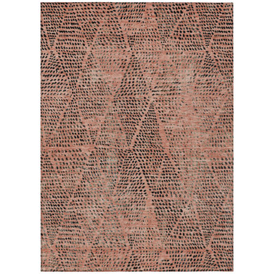 3' X 5' Salmon Charcoal And Beige Geometric Washable Indoor Outdoor Area Rug