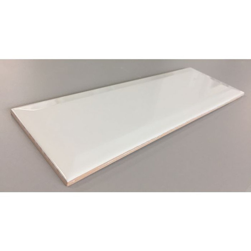 White Glossy Ceramic Beveled Edge 4" X 12" Subway Tile, White