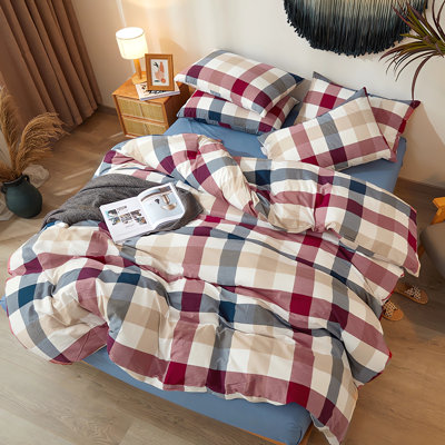Ensemble de housse de couette en vichy / tissu écossais 100% coton délavé très doux et respirant Lifeetown