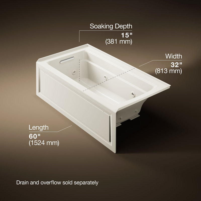 Archer Alcove 60" x 32" Whirpool Bathtub, Biscuit, Left