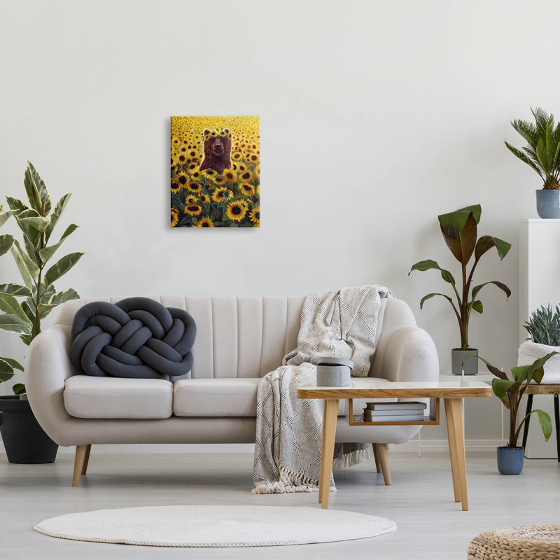 «Happy Bear Sunflower Field» par Lucia Heffernan, H 20 po x l 16 po x P 1,5 po