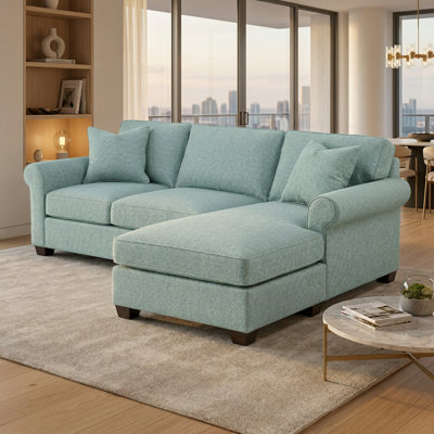 Irlanda Sectional – Made in USA, 5-Day Shipping, Custom Fabric Options, L-Shaped Sectional Wholesale Sectional Furniture - Blue Leslie Robins Egg - Seafoam Green - Fabric