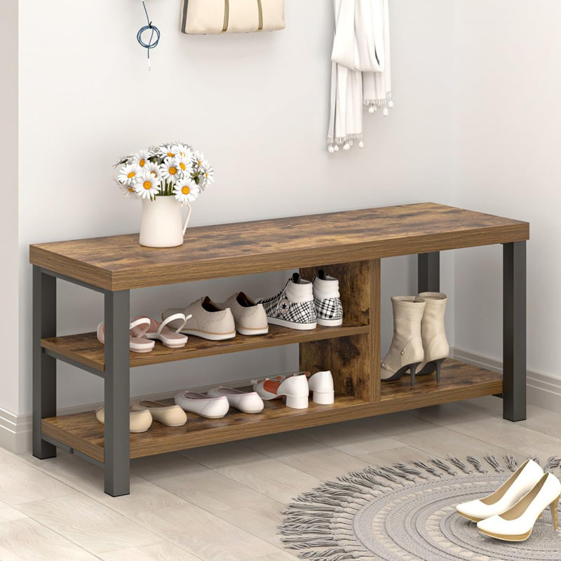 Banc de rangement moderne en bois 43,3 ", Brun rustique