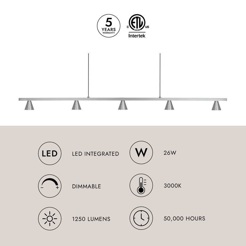 Dune 5 - Light LED Pendant, Brushed Nickel, Brushed Nickel