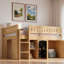 Lit mezzanine avec armoire à deux portes, tablettes ouvertes et panneau noir-1202263988