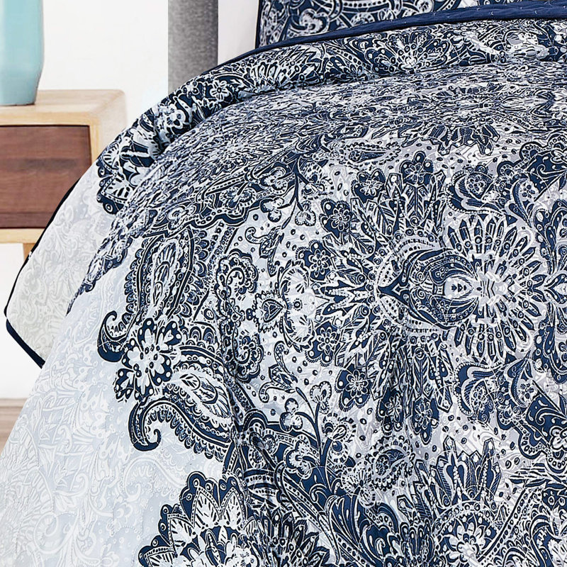 Ensemble d'édredon en microfibre imprimé 3 pièces - Ensemble de literie luxueux avec motif complexe, Marine