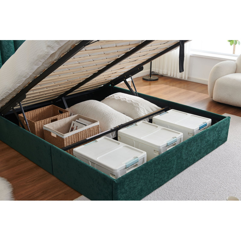 Lit plateforme avec rangement Daizia, Vert, Très grand