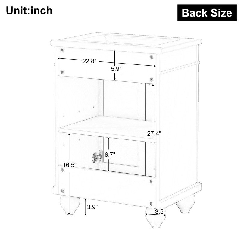 24" White Solid Wood Bathroom Vanity with Ceramic Sink