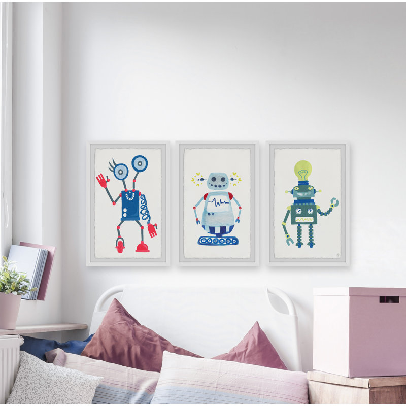 «Cool Robots» par Wirrindela, ensemble de 3 reproductions encadrées, H 12 po x l 8 po x P 1,5 po