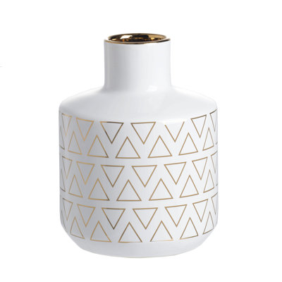 D5.9X7.9" Round White/Gold Vase