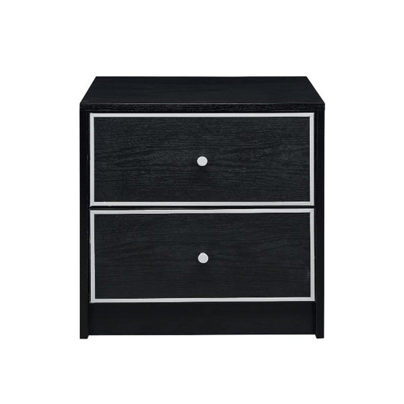 Table de chevet 2 tiroirs de rangement, noir et argent