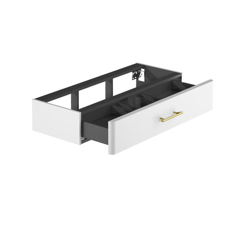 Ashauna 81cm Single Bathroom Vanity Base Only, Pearl Grey Supermatt/Gold