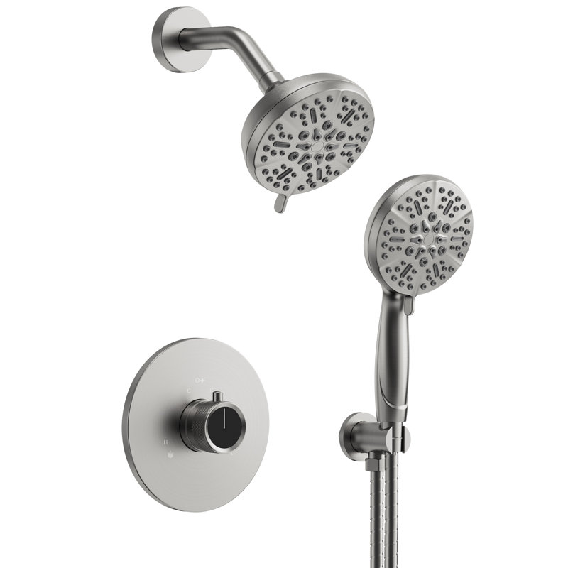 Dual-Function Shower Faucet System, Showerhead and Hand Shower with 5 Spray Settings, Brushed Nickel