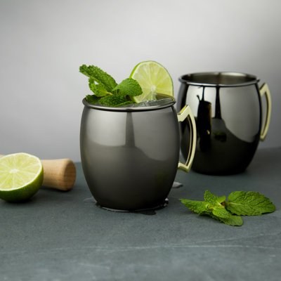 Moscow Mule 16 oz Stainless Steel Mugs in Black & Gold
