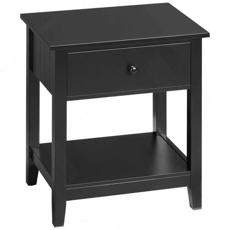 Table de bout, table d'appoint à 2 niveaux avec tiroir et tablette de rangement, table d'appoint moderne pour chambre à coucher, salon, noir