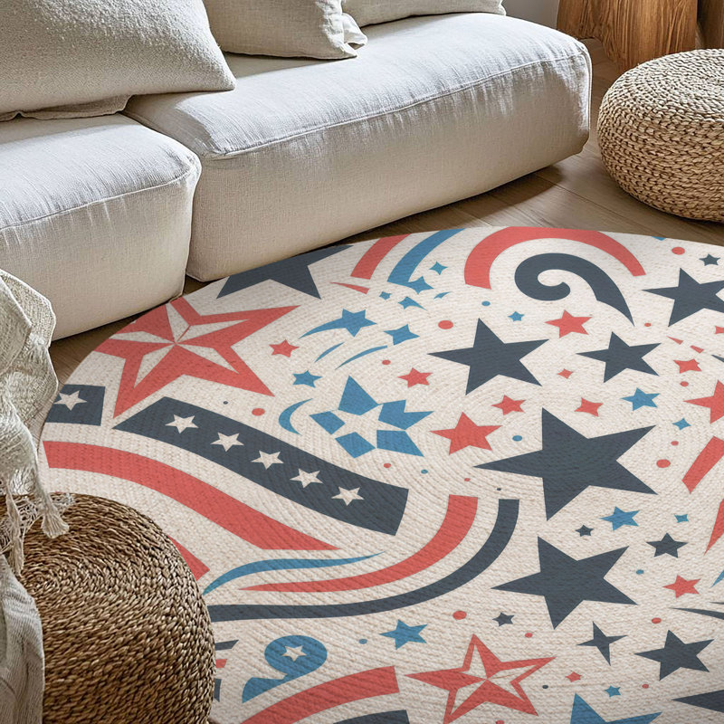 Tapis tressé Proud Stripes & Stars, Rond 5 pi