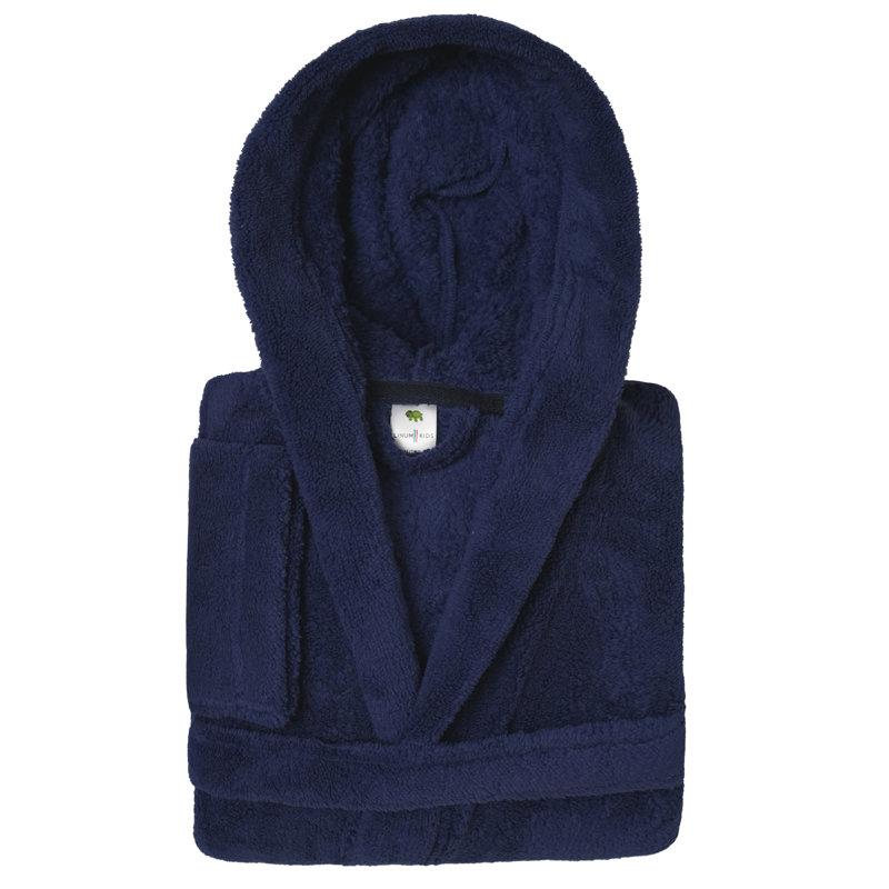 Peignoir en microfibre / molleton en polyester avec poches et capuche, Bleu marine, Enfants M