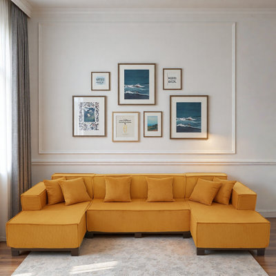 Modern U-shaped Sectional Sofa With Rgb Led Light Strip And 6 Pillows