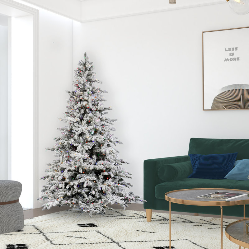 Utica Flocked Fir Artificial Christmas Tree with Multicolored Light, 10' H