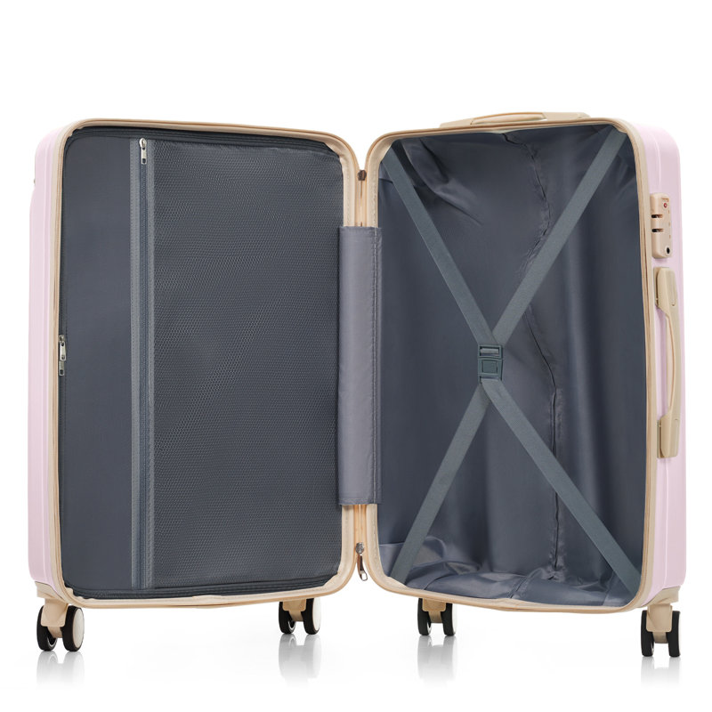 Ensemble de valises de voyage en ABS de qualité supérieure, ensemble de valises à verrou TSA 3 pièces avec des tailles de 20, 24 et 28 pouces avec roues pivotantes à 360 °, rose