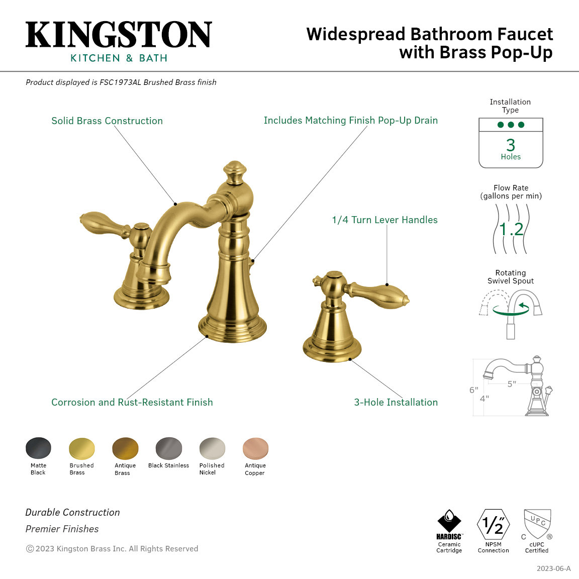 Victorian Widespread Faucet with Pop-Up Drain, Vintage Brass