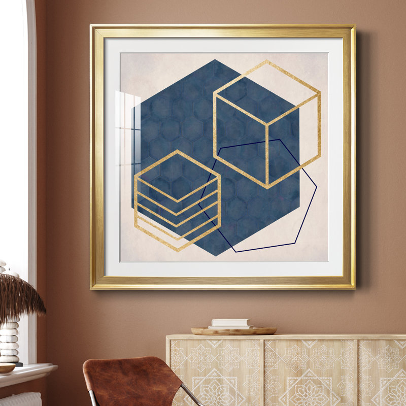 Geo II - cadre photo, Papier encadré doré, H 34,5 po x l 34,5 po x P 1,5 po