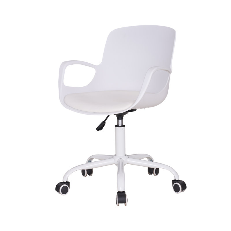 Office Chair With Wheels Task Chair Adjustable Swivel Seat With Fixed Arm Faux Leather Pad Work Computer Desk Chairs Vanity Chairs For Home Office
