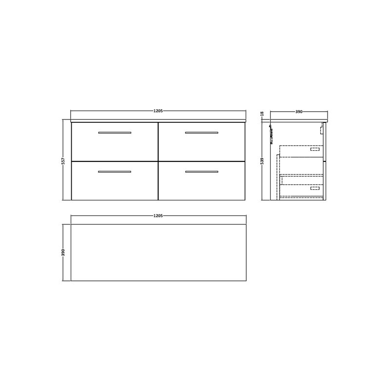 Arno 1205mm Double Bathroom Vanity with Integrated Vitreous China Basin, Satin Anthracite
