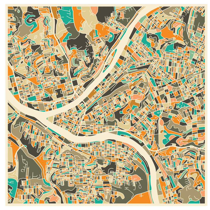 Abstract City Map Of Pittsburgh by Jazzberry Blue - Wrapped Canvas Print, 45.72 cm H x 45.72 cm W x 1.91 cm D