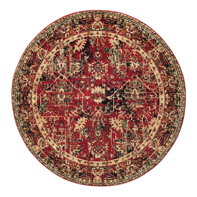 Tapis brun / rouge / noir Alameda, Rond 5 pi 3 po
