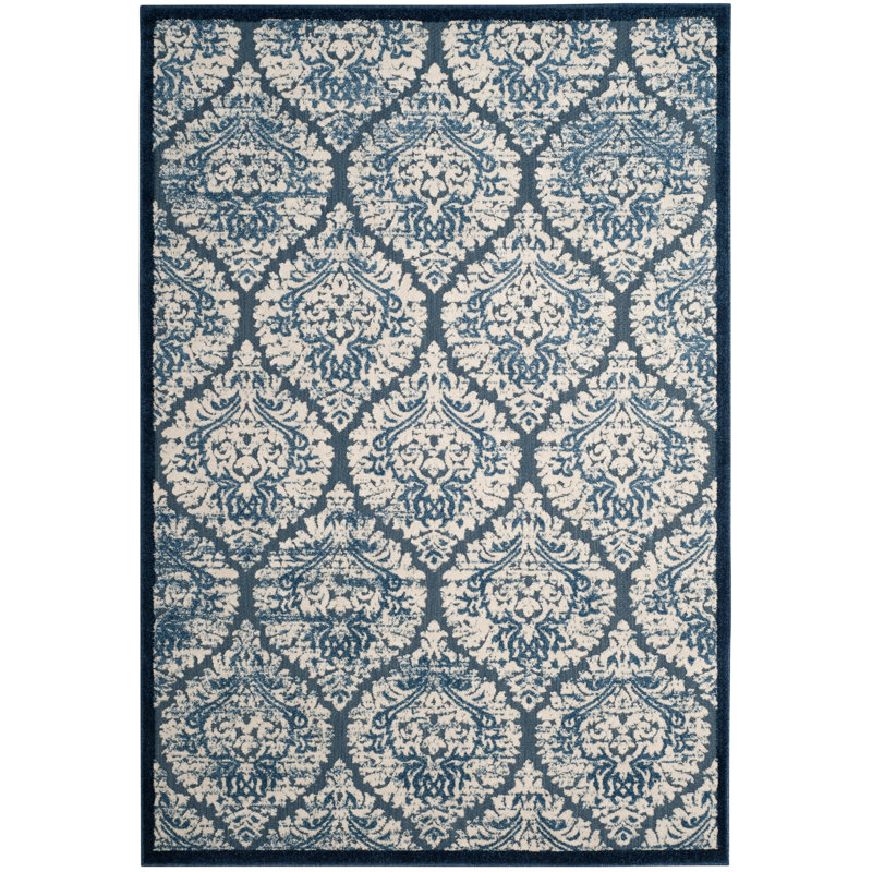Tapis bleu / crème Parsons, Rectangle 5 pi 3 po x 7 pi 7 po