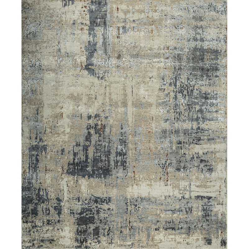 Tapis abstrait brun noué à la main 8 pi x 10 pi