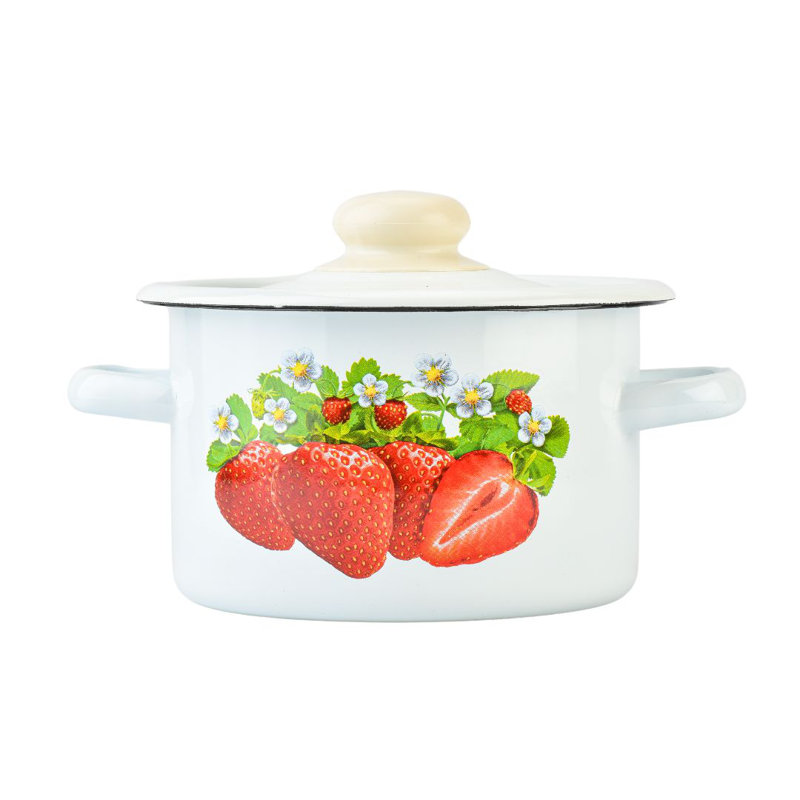 Strawberry Enamelware Steel Pot with Lid