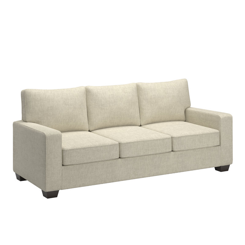 Beaulah Modern Fabric Upholstered Square Arm Sofa, Beige Woven
