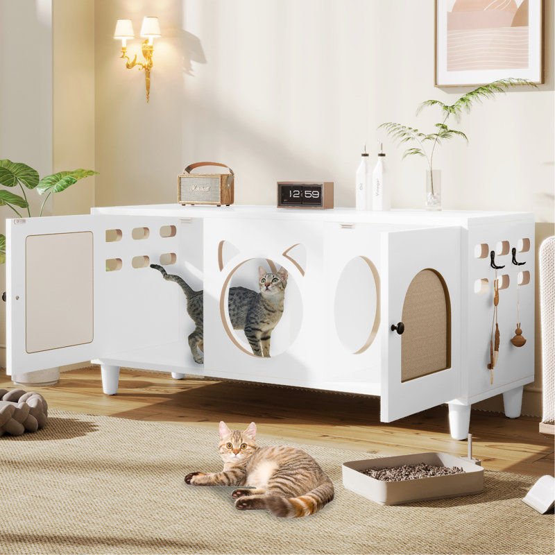 31 bacs à litière pour chat blanc crème avec portes magnétiques et surface de rangement supplémentaire