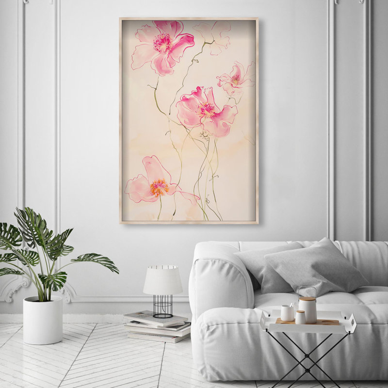 Oliver Gal Pink Flower II Floral & Botanical - Luxury Shadowbox Framed Wall Art, 56" H x 38" W, Cream