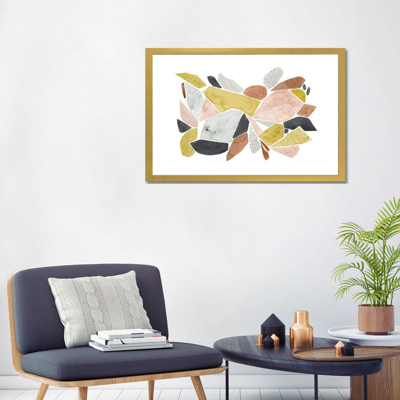 "Toscane Terazzo II" par Grace Popp-impression d’art graphique, H 24 po x l 32 po x p 1 po, Papier encadré doré, Blanc
