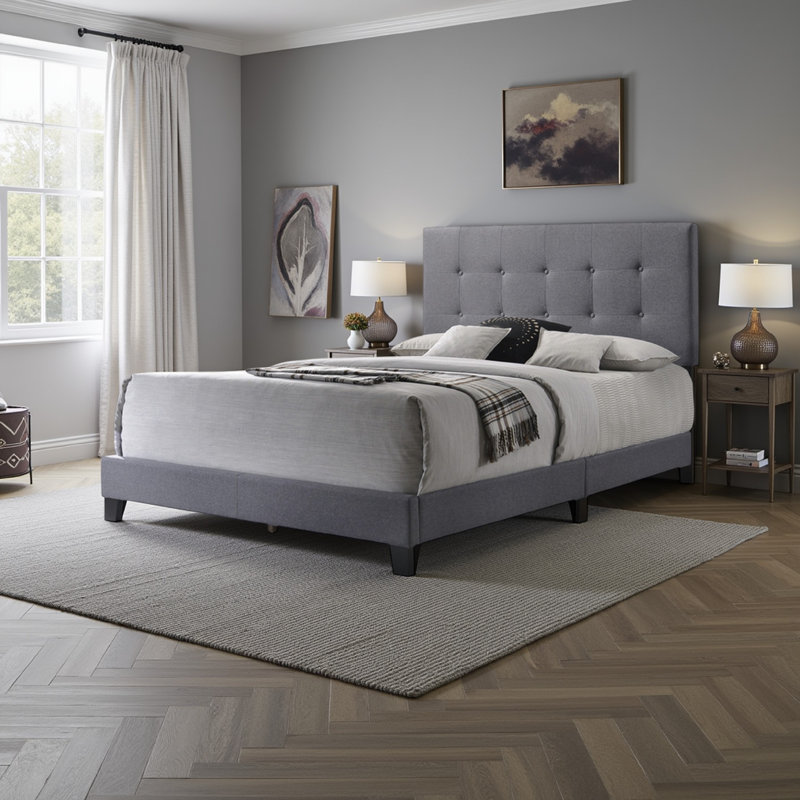Lit tapissier standard capitonné, Double, Gris foncé