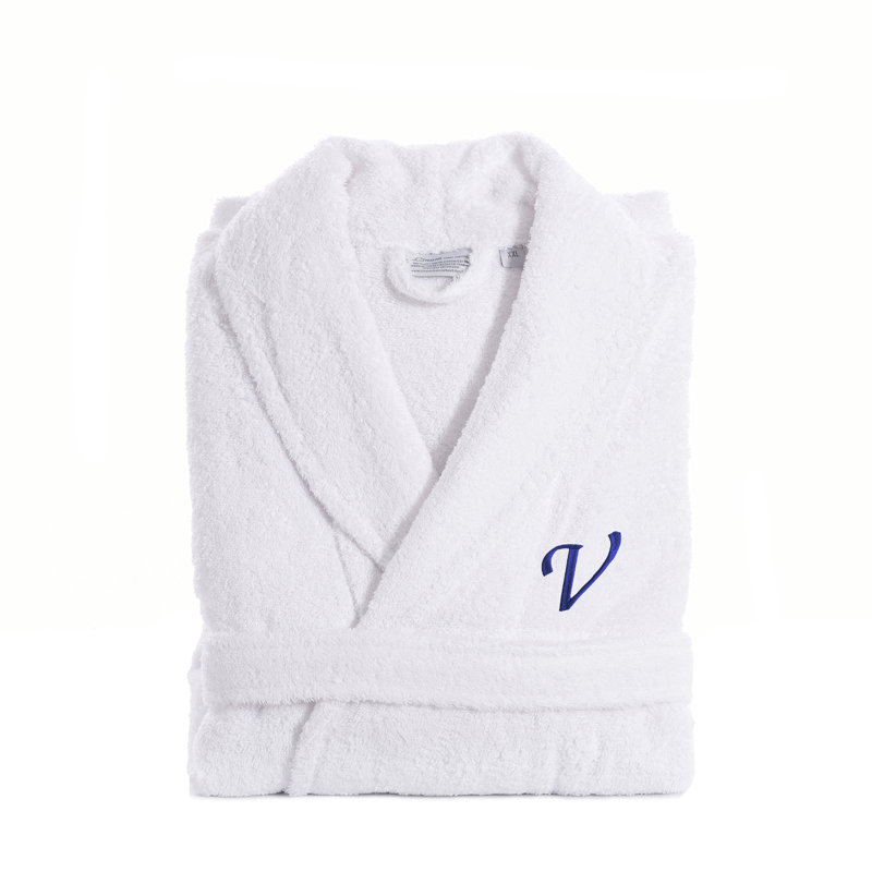 Peignoir personnalisé 100% coton éponge avec poches, Grand / Très grand, V, Bleu marine