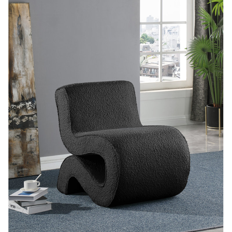 Desiree 22.5" Wide Boucle Fabric Accent Chair, Black Boucle Fabric