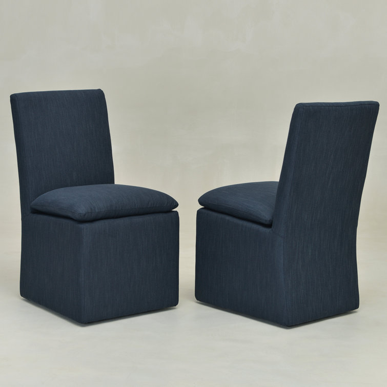 Keaton 21" Wide Modern No Assembly Upholstered Linen Side Dining Chair with Casters