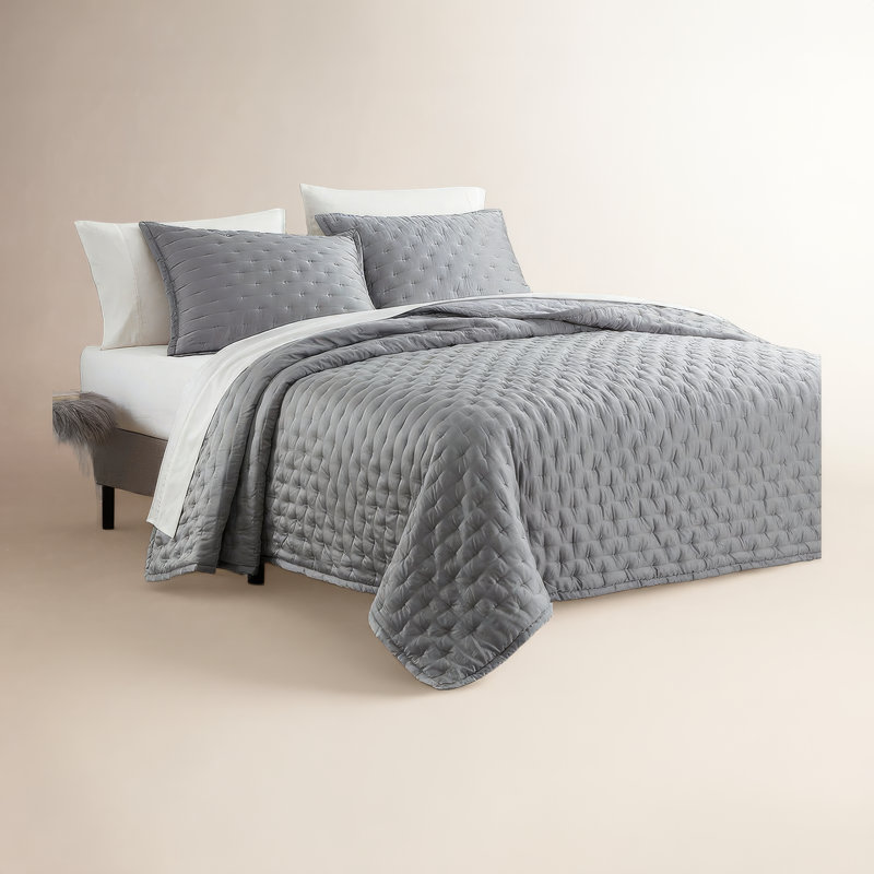 Courtepointe 100% coton doux et moderne Riggi, Courtepointe de grande taille, Gris