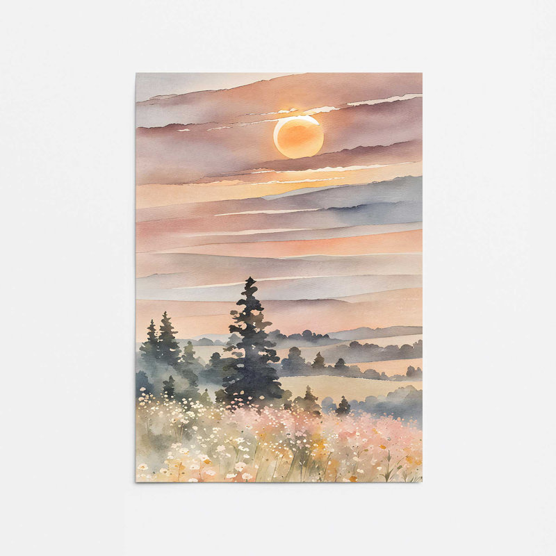 Coucher de soleil dans la vallée en fleurs II, Sans cadre, papier, H 24 po x l 18 po