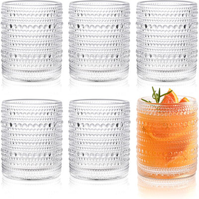 Vintage Glassware,Cocktail Glasses,Drinking Embossed Glasses Set of 6