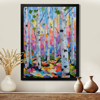 «Pink Orange Vibrant Birch Forest», impression d'art sur toile rose nature