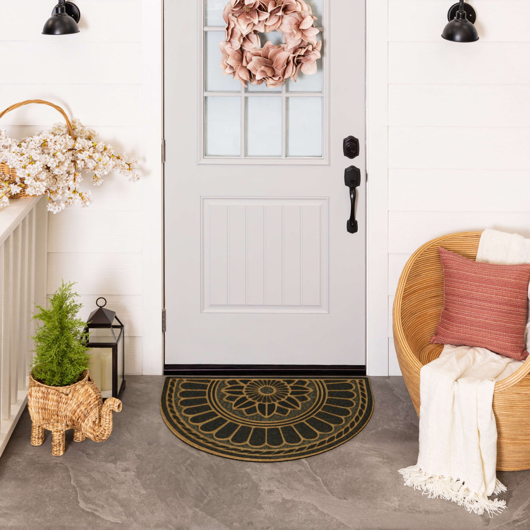 Amoura Geometric Tiled Medallion Recycled Rubber All Weather Non-Slip Outdoor Slice Door Mat Lark Manor™ 