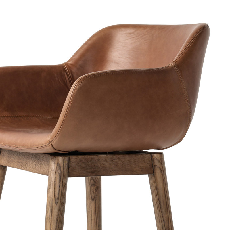 Hannah Swivel Stool, Bar Stool (30.5" Seat Height), Sonoma Chestnut/Genuine Leather, Amber Ash