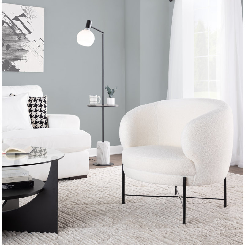 Fauteuil demi-tonneau Trista, Sherpa blanc, Noir